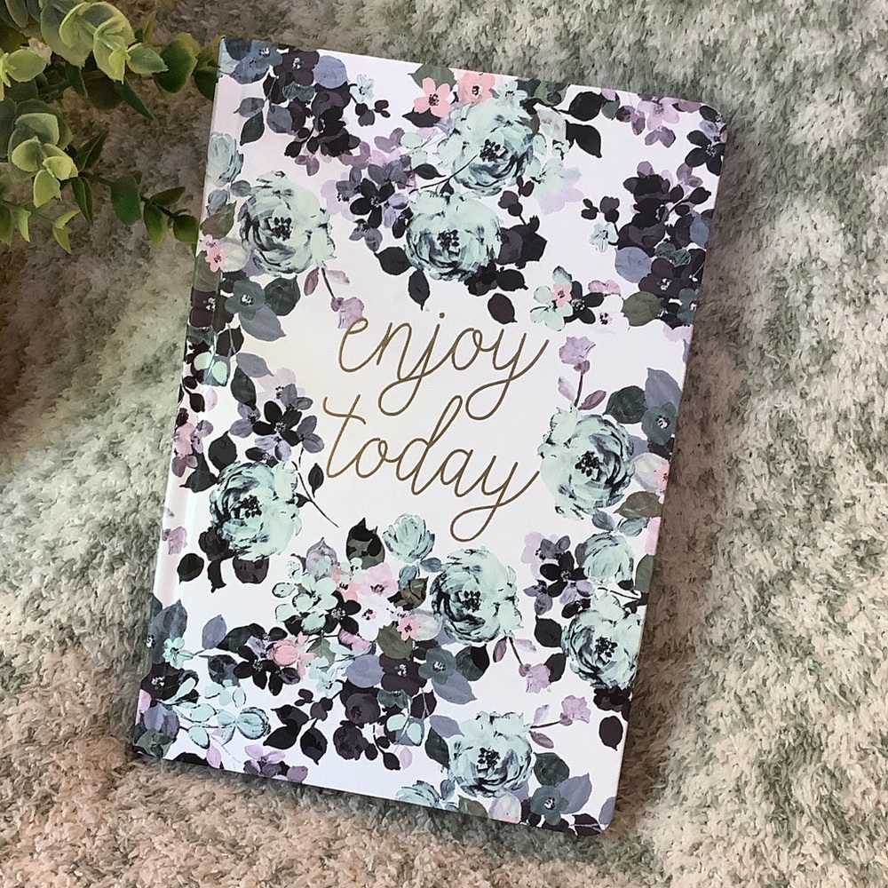 Floral "Enjoy Today" Hardcover Notebook Journal Holographic page trim NWT 80pgs